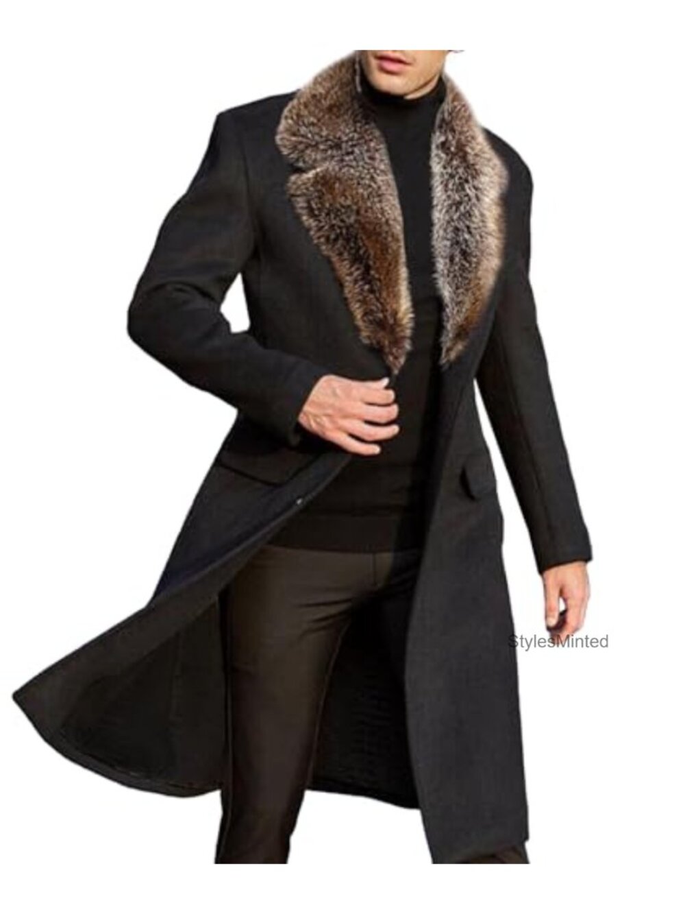 Men's Wool Blend Pea Coat Long Black Winter Jacket (NOT COLOR)